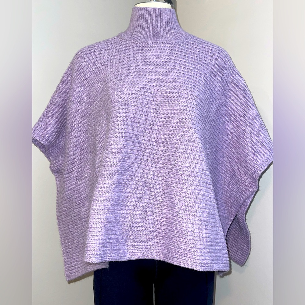 J Jill knit lilac purple ribbed turtle neck poncho sweater